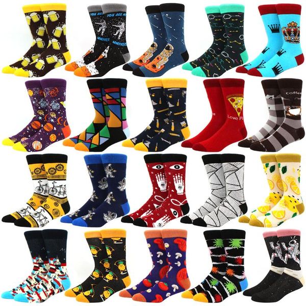 

men's socks mens sock brand diamond ramen astronaut pattern hip hop cool for men winter thick long skate funny colorful, Black