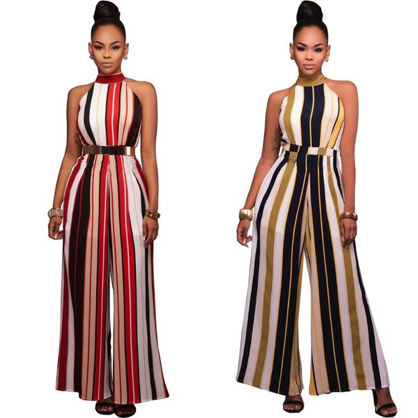 

women's jumpsuits & rompers fashion striped wide leg jumpsuit women summer sleeveless lace-up loose long pants overalls lady office cas, Black;white