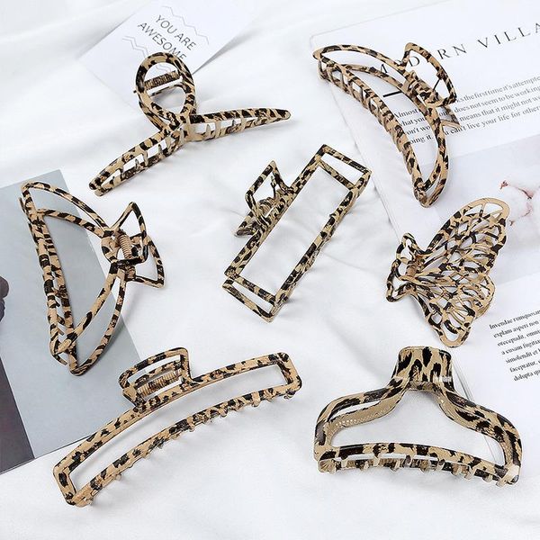 

hair clips & barrettes european and american leopard pattern metal grip back of the head large hairgrip simple alloy horsetail bath hairclip, Golden;silver