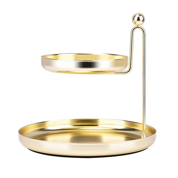 

hooks & rails gold/rose metal double-layer cosmetic perfume storage tray dish decoration plate trays gift jewelry ring bread dessert black