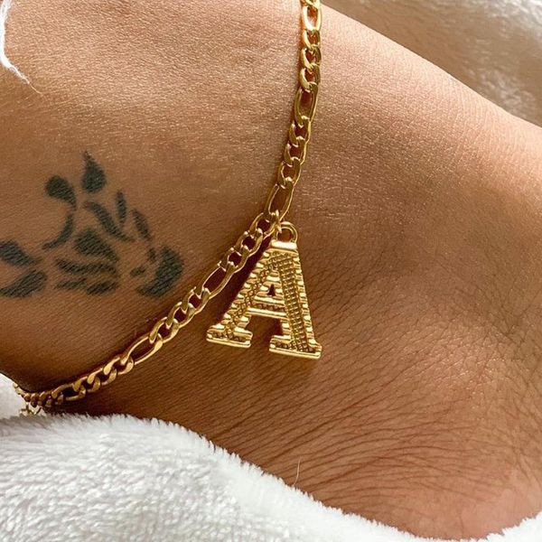 Anklets Iniciais para Mulheres Aço Inoxidável Alfabeto Alfabeto Bracelete Na Letra Letra Cadeia de Ouro Boho 2021 Pé Jóias Femme