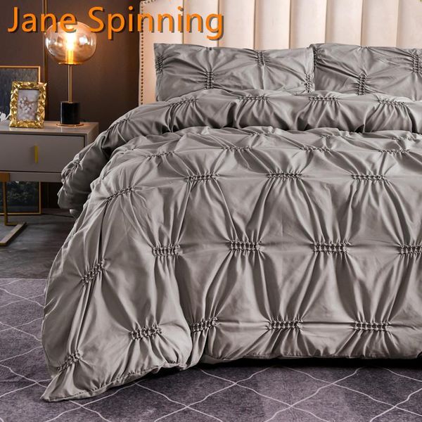 

bedding sets grey duvet cover set pinch pleat 2/3pcs twin//king size bedclothes luxury home el use(no filling no sheet