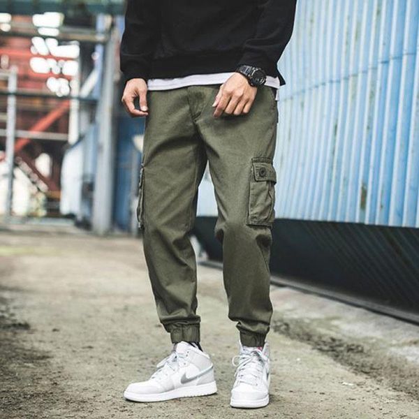 

men's pants mens cargo men fashion 2022 side multi pockets hip hop techwear joggers male japanese streetwear trousers, Black