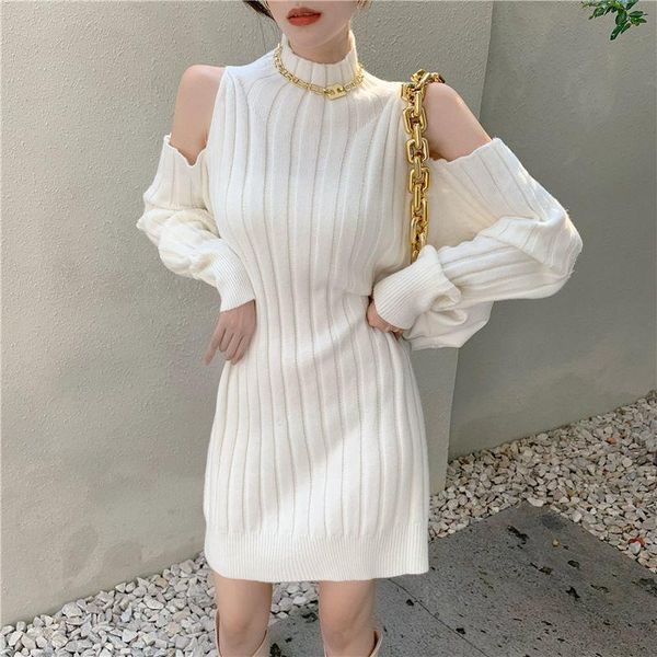 

women's sweaters sweet elegant turtleneck knitted dress autumn winter korea harajuku girl fairy women hollow out long sweater, White;black