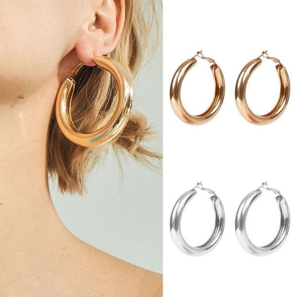 

hoop & huggie punk rock earrings minimalist thick tube big round circle gold party wedding jewelry gift for women brincos, Golden;silver