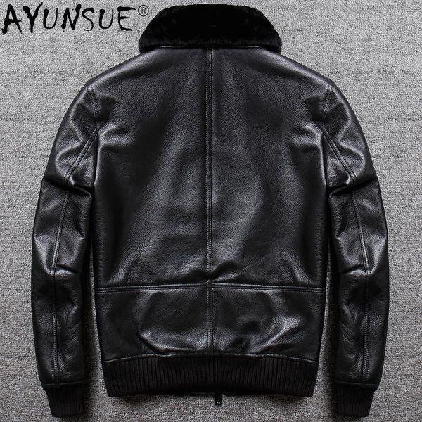 

men's leather & faux akoosun genuine jacket men winter real fur coat natural sheep shearling warm jackets 2021 m8804, Black