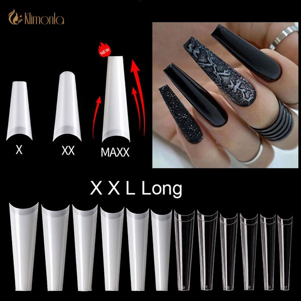 

500pcs xxl long art french natural transparent coffin false s tips acrylic uv gel nail polish manicure, Red;gold