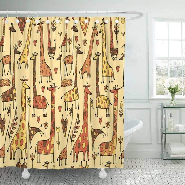 Tende da doccia Tenda Africa Giraffe divertenti Schizza il tuo design Animale africano Bambino Nero Personaggio dei cartoni animati Bagno