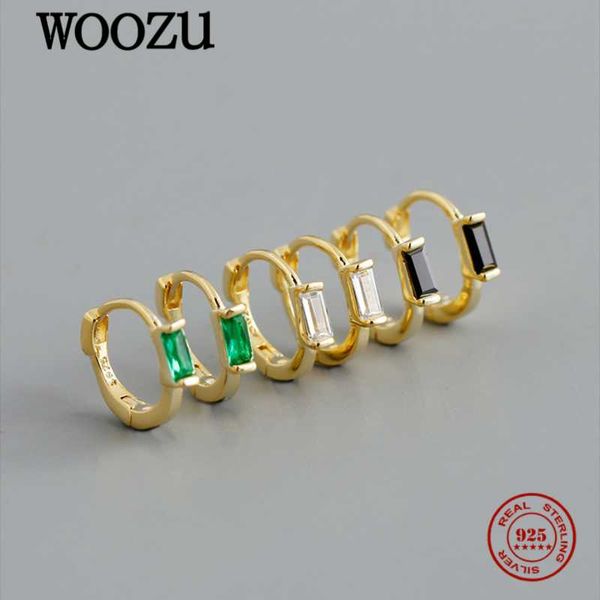 

hoop & huggie woozu real 925 sterling silver ins green square zircon earrings for women party korean chic ear buckle jewelry gifts, Golden;silver