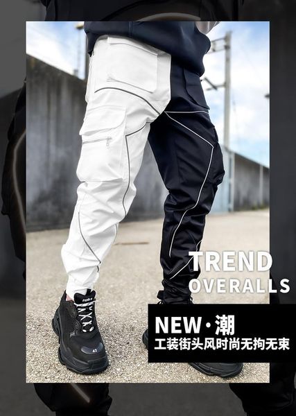 

men's pants 2021 autumn casual male korean version of the trendy brand multi-pocket overalls loose straight outdoor running long p, Black