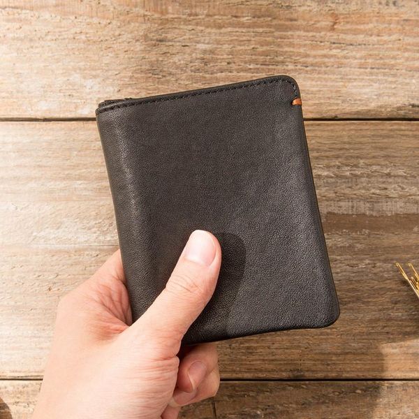 

wallets casual short genuine leather wallet men's women's fashion vintage soft cowhide youth thin id card holder purse, Red;black