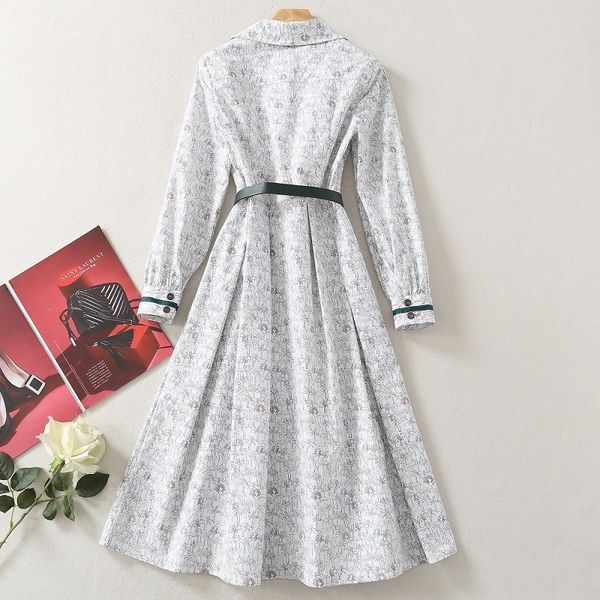 

dresses spring summer fashion print women turn-down collar chest pocket deco long sleeve casual button, Black;gray