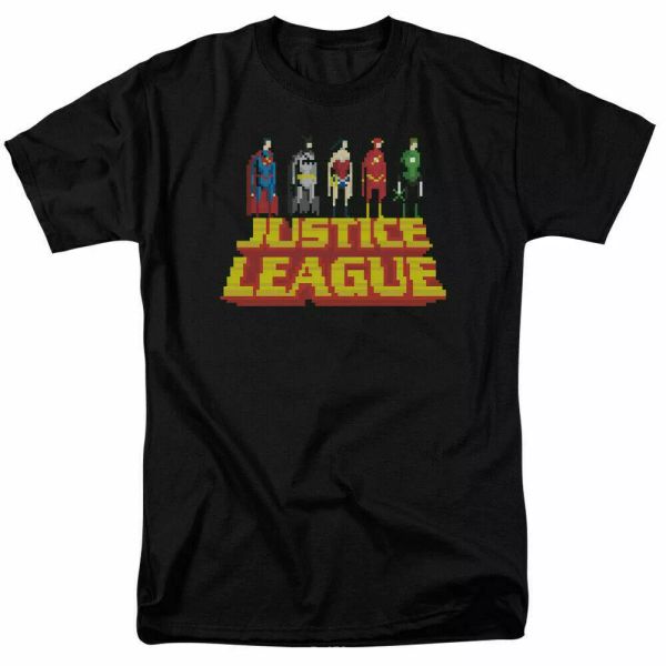 

Justice League Standing Above Pixelated T Shirt Licensed Comic Book Tee Black, White;black