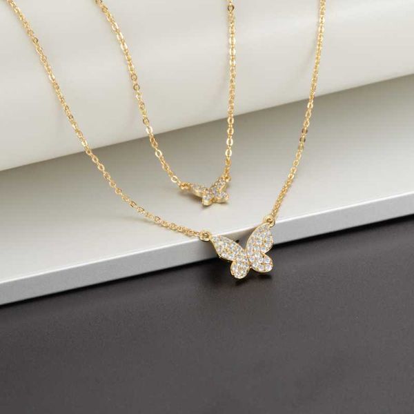 

chokers gold colour shiny butterfly necklace female exquisite double layer pendant clavicle chain wedding party jewelry gifts, Golden;silver