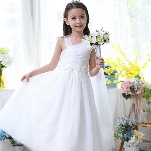 

girl's dresses formal long girls dress for wedding white one shoulder flower girl vestido 2021 gilrs clothes 3 4 6 8 10 12 14 years rkf, Red;yellow