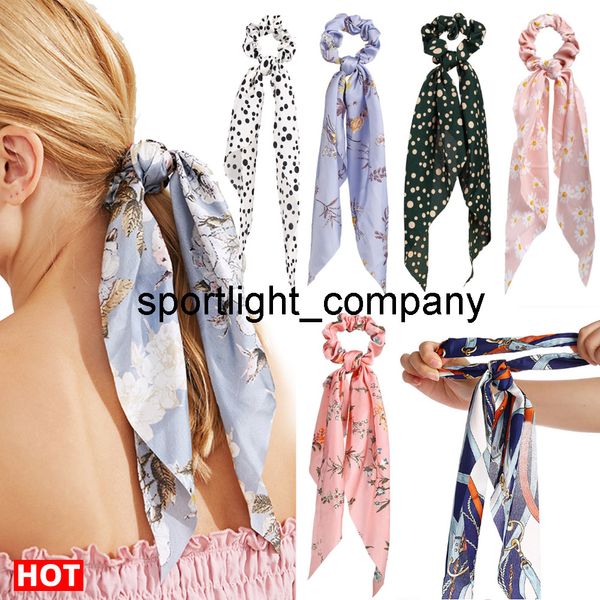 

new chiffon silk bow long scrunchies for girls ribbon ponytail holder scarf hair tie hair bands fashion women hair accessories, Slivery;white