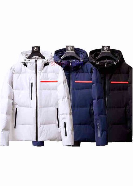 

21fw bue digner prad mens hooded down et outdoor ets parka coat windproof and waterproof 90% white duck m-2xl, Black