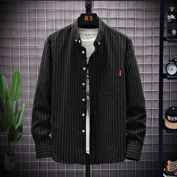 

men's casual shirts shirtspring and autumn korean loose long sleeve striped shirt youth student couple big size coat gvdi, White;black
