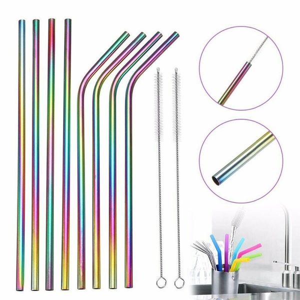 

drinking straws color stainless steel straw set grade silicone sleeve reusable metal straight curved with cleaning brush