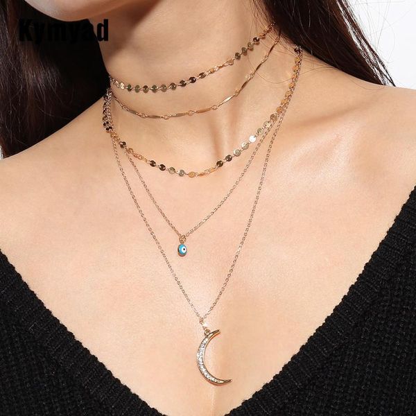 

kymyad women necklace moon eyes statement necklaces pendants gold color jewelry multi layers long accessories pendant, Silver