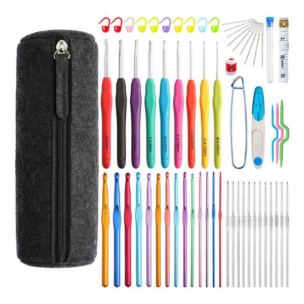 

sewing notions & tools 1set soft rubber handle grip crocheting sweater needles plastic crochet hook handmade diy crafts knitting weaving, Black