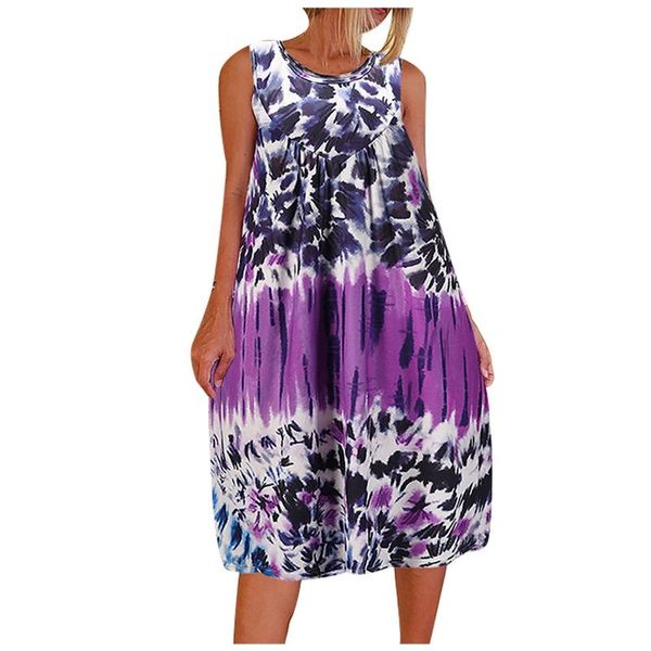 

dresses for women 2021 summer casual sleeveless round neck tie-dye multi-color tank dress fashion female beach, Black;gray