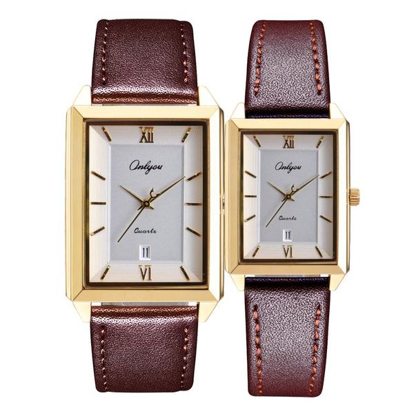 

wristwatches ultra-thin men's and women's watches fashion korean style rectangular calendar quartz waterproof with leather watchba, Slivery;brown