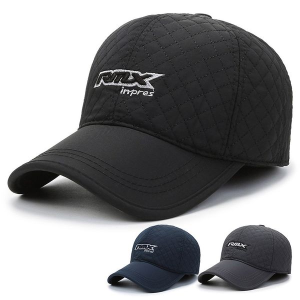 

hat men's autumn and winter korean fashion casual baseball new lattice embroidered duck tongue middle-aged plush ear cap, Blue;gray