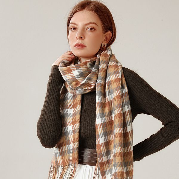 

luxury design women warm in autumn and winter 2021 new popular plaid scarf british college street style, Blue;gray
