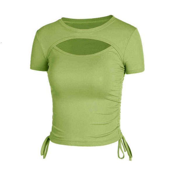 

women's t-shirt long sleeve yoga 2022 spring and summer fitns short running sports thin nude elastic slim yoga suit, White