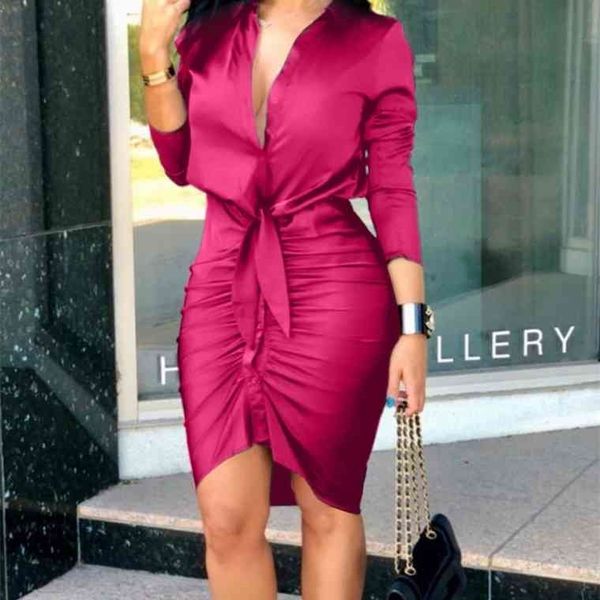 

women lace-up solid color long sleeve shirt elegant fashion party dress, Black;gray