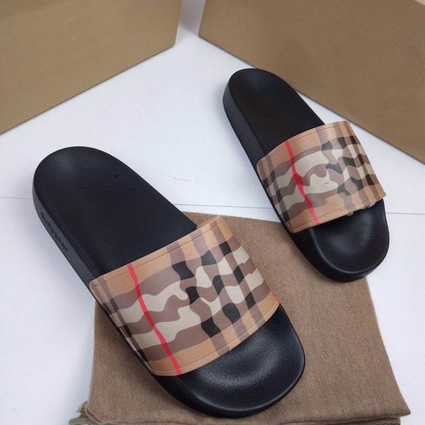 Männer Frauen Vintage Plaid Hausschuhe Designer Gummi Slipper Slides Sandalen Schuhe Sommer Strand Outdoor Coole Mode Dame Slide Flache Flip Flops mit Box 35-46