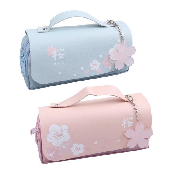 

pencil cases stationery bag cherry pouch concise fresh portable case with double zipper flip sticker design for student