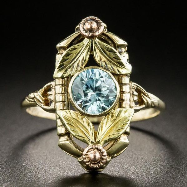 

wedding rings classic leaf branch for women famale blue cz stone gold color engagement marriage proposal jewelry, Slivery;golden