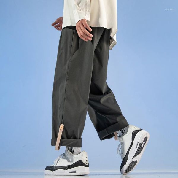 

men's pants autumn korean fashion mens loose straight drawstring waist ankle length trousers, Black