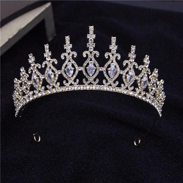 

hair clips & barrettes luxury zircon rhinestones cross tiaras crown headbands princess headdress bridal diadem pageant prom wedding jewelry, Golden;silver