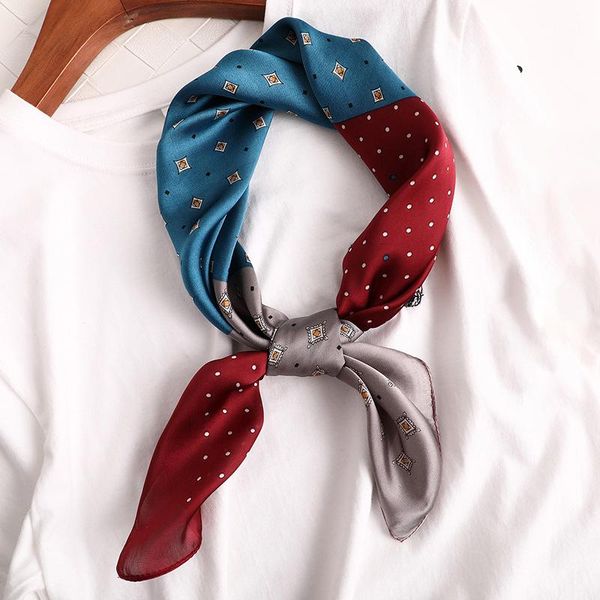 

scarves 2021 scarf women silk shawl print satin hijab navy female bandana 70*70cm square shawls ladies, Blue;gray