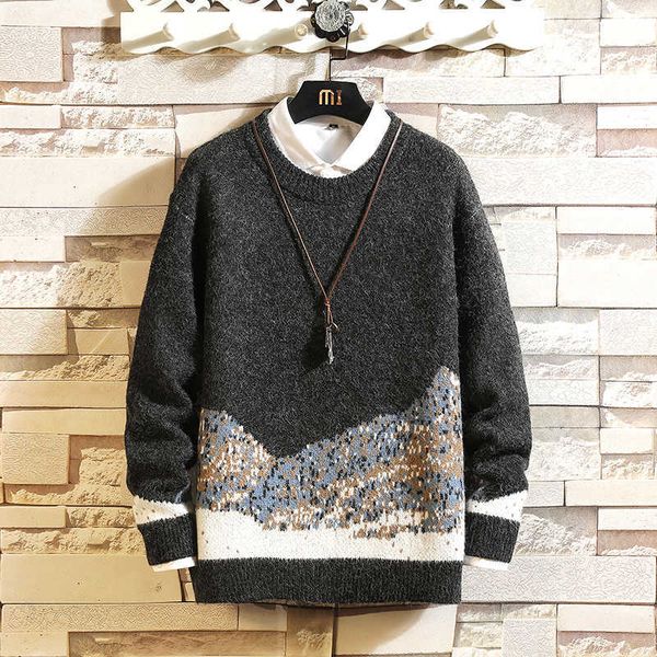 

men's casual shirts sweaters black long sleeves autumn winter pullover knitted o-neck plus oversize 5xl l6g8, White;black