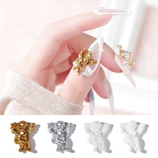 

10pcs 3d angel baby nail art decorations baroque style retro gold silver white ornaments relief manicure accessories, Silver;gold