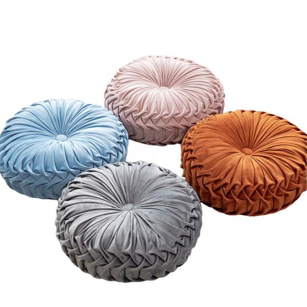 

cushion/decorative pillow 1pc fashion velvet pleated round floor cushion pouf soft comfortable throw home sofa decor