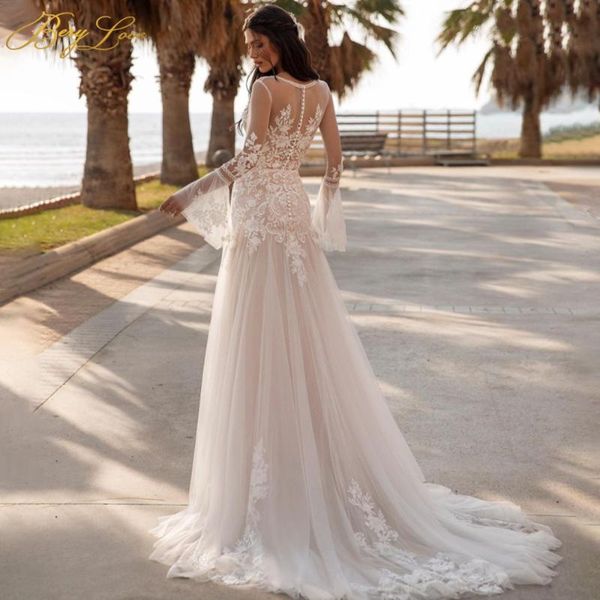 

other wedding dresses berylove illusion dress appliques v neck pearls back gowns ruffle sleeves bridal beach robe de mariÃ©e, White