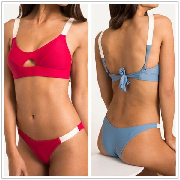 

women's swimwear solid color plus size bikini set 2021 summer brazilian split swimsuit feminine hollow push up biquini bathing suit, White;black