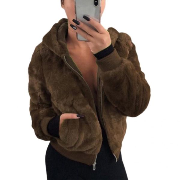 

women's fur & faux trendy fluffy jacket elastic cuff women pure color warm-keeping solid, Black