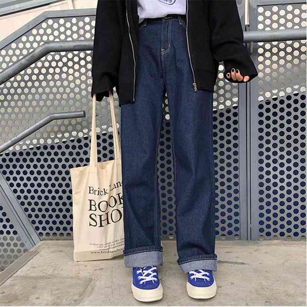 

brief chic vintage casual office ladies high waist women jeans straight female loose all match all match denim trousers, Blue