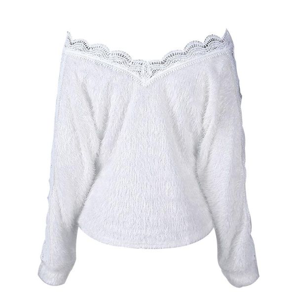 

women's sweaters v-shaped hollow out pullover white fashion sweater clothing winter knitted, White;black