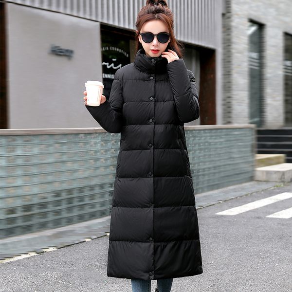 

du down jaet women winter long thistand-up collar straight barrel coat female warm down parka for women slim clothes, Black