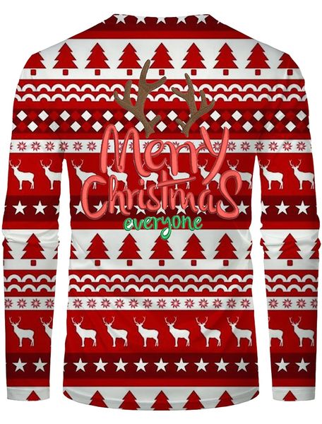 

men's christmas 3d printing t-shirt long sleeve luminous english alphabet antlers embroidered color blocking streetwear round neck high, White;black
