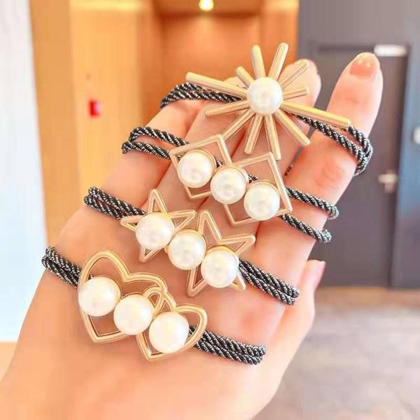 

hairpin korean version dongdamen love headband geometric shape imitation pearl rope pill scalp tendon circle girl hair accessories, Golden;silver