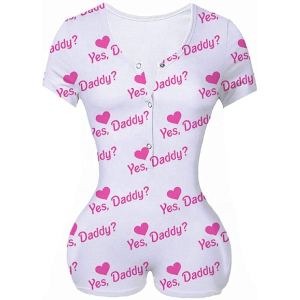 

women's & women yes daddy letter printed pinky one piece rompers summer short sleeve slim shorts jumpsuits baddie bodysuit in 4 co, Black;white