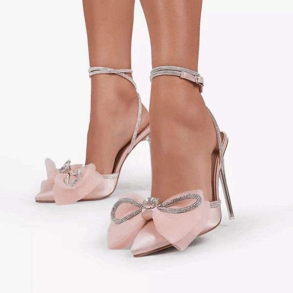 

dress shoes summer high heels pointed toe women bowknot rhinestone ladies slingbacks pumps ankle strap stiletto wedding party sandals, Black